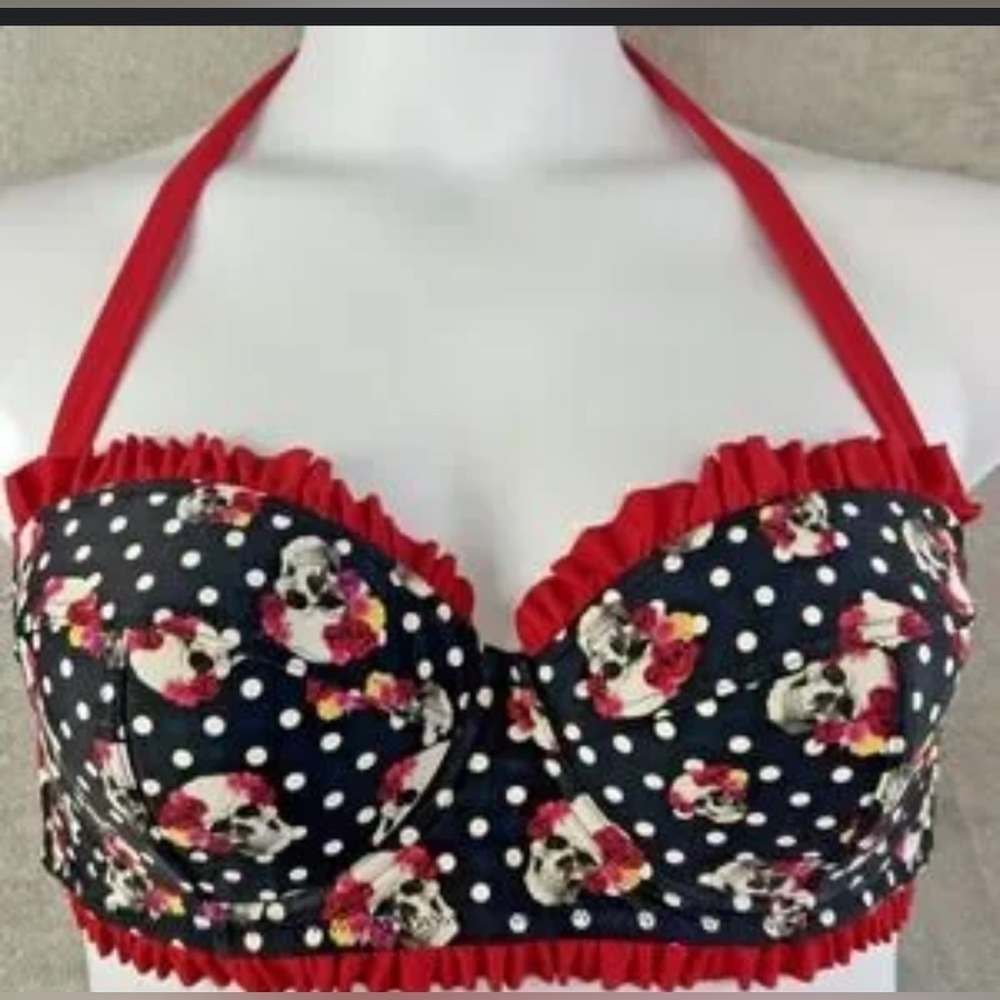 Hot Topic Black and Red Polka Dot Bikini Top